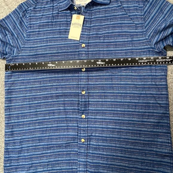 NWT North River Men's Stripe Shirt Short Sleeve Button Down Western/Work in Blue - Picture 8 of 11